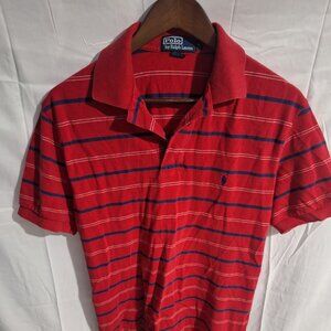 Ralph Lauren Polo Shirt Mens Medium Golf Stripped Short Sleeve Top Cotton, Red